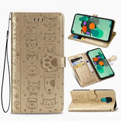 For Huawei nova 5i Pro Leather Case Cat Dog Embossed Flip Wallet Cover