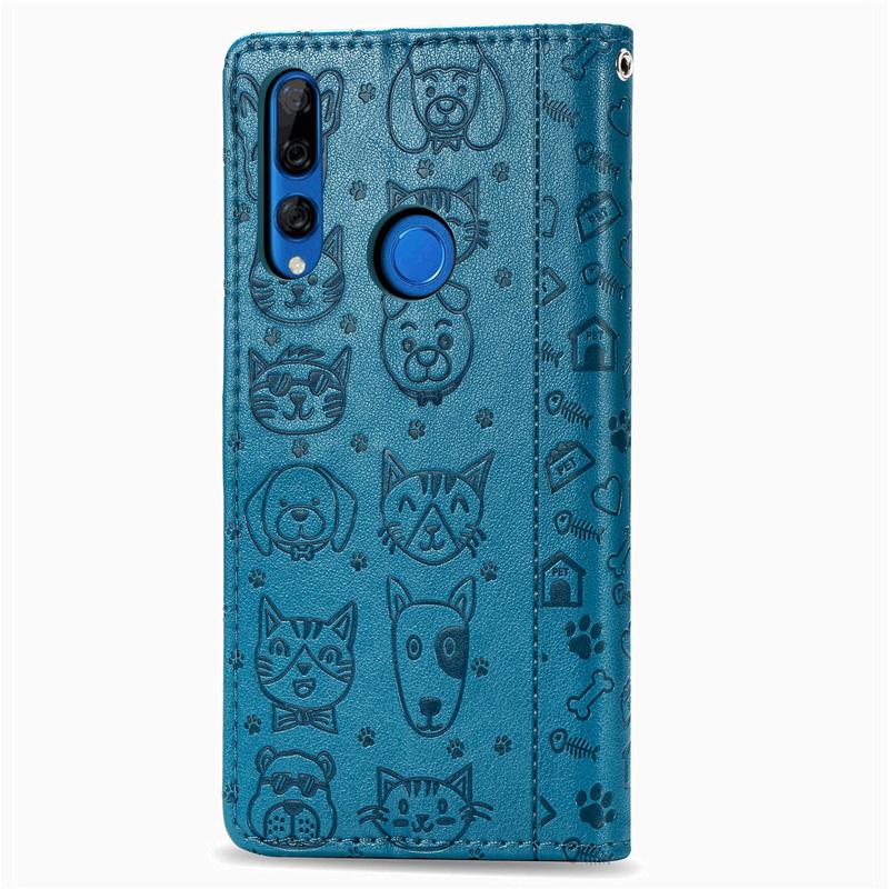 For Huawei Y9 Prime 2019 Leather Case Cat Dog Embossed Flip Wallet Cover 2