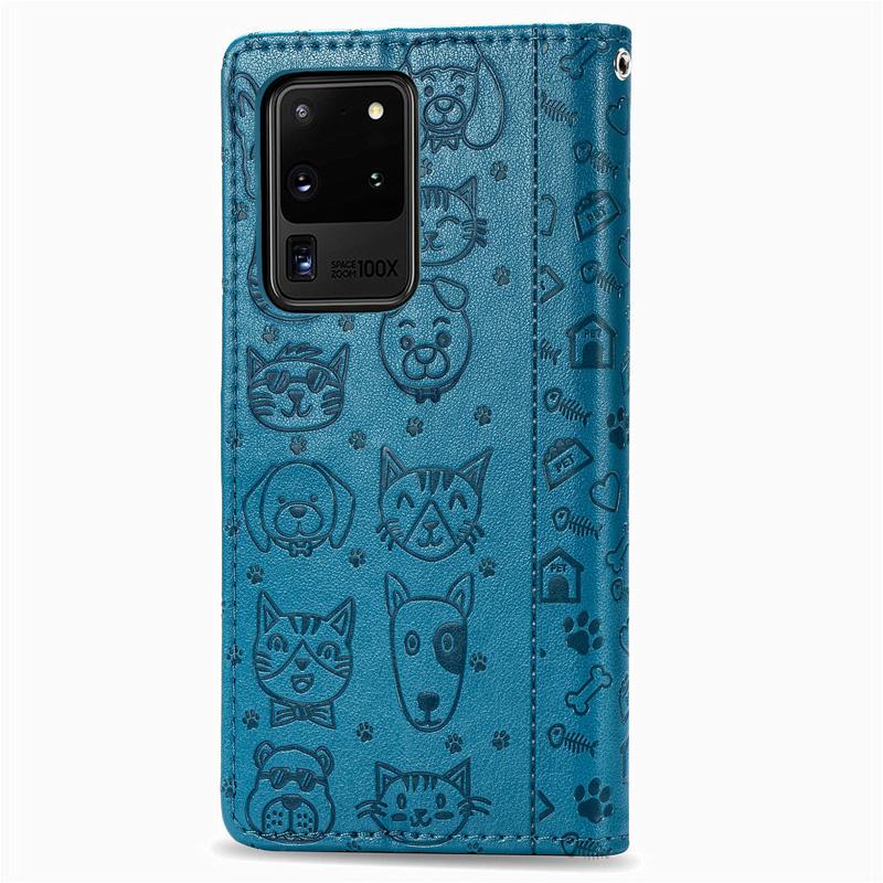 For Samsung Galaxy S20 Ultra Leather Case Cat Dog Embossed Flip Wallet Cover 2