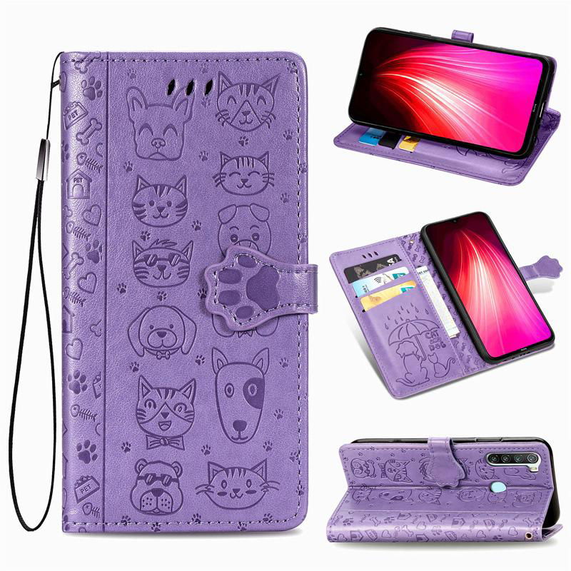 For Xiaomi Redmi NOTE 8T Leather Case Cat Dog Embossed Flip Wallet Cover