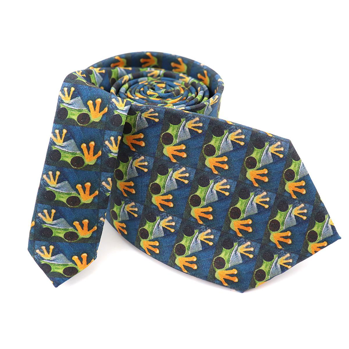 Handmade Men Vintage Allover Tree Frog Custom Digital Print Silk Animal Necktie 3