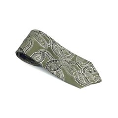 Handmade Green Paisley 100% Silk Jacquard Woven Men's Luxury Seven Fold Tie
