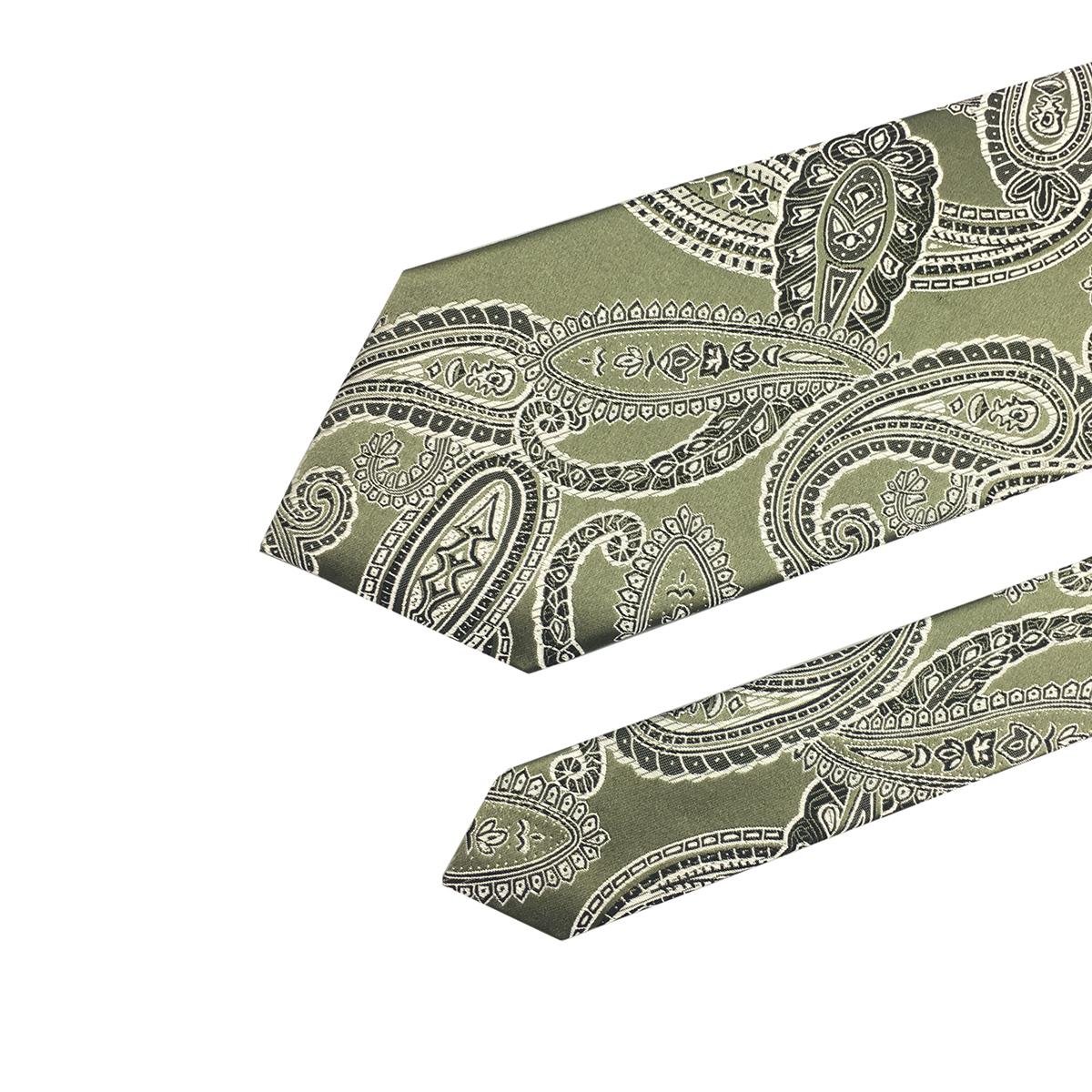 Handmade Green Paisley 100% Silk Jacquard Woven Men's Luxury Seven Fold Tie 2