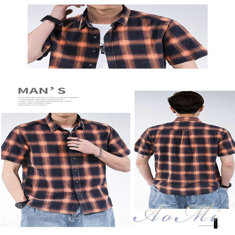 Cotton plaid men's summer half-sleeved shirt AOMI-R0011