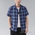 Cotton plaid men's summer half-sleeved shirt AOMI-R0011