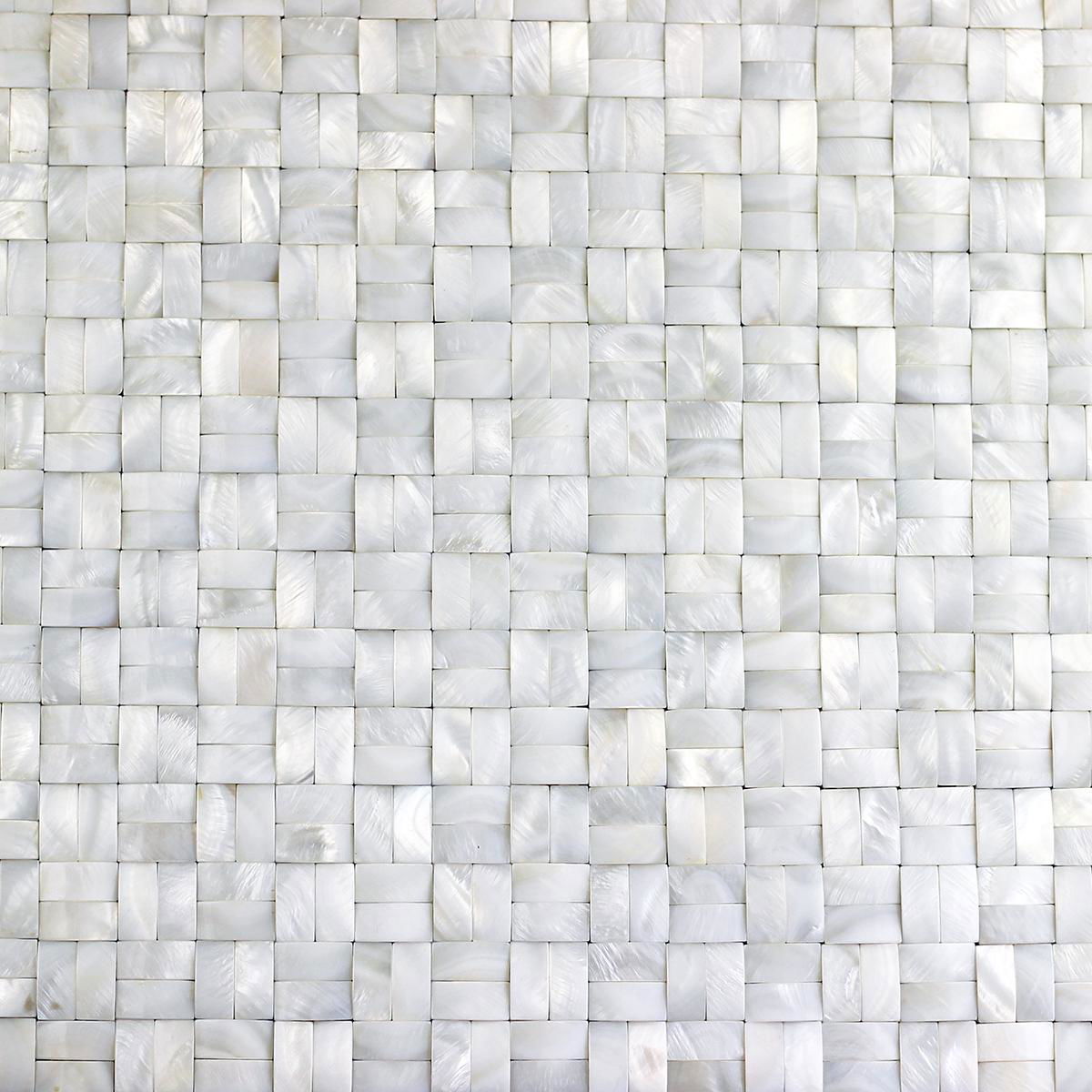 3D Bamboo Weaving Pattern White Fresh Water Shell Mosaic Tiles Mounted on Mesh