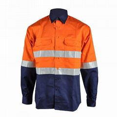 Wholesale high visibility cotton men's long sleeve work shirt with reflective st