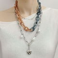 punk jewelry multi layered heart pendant necklace with silver and acrylic chain