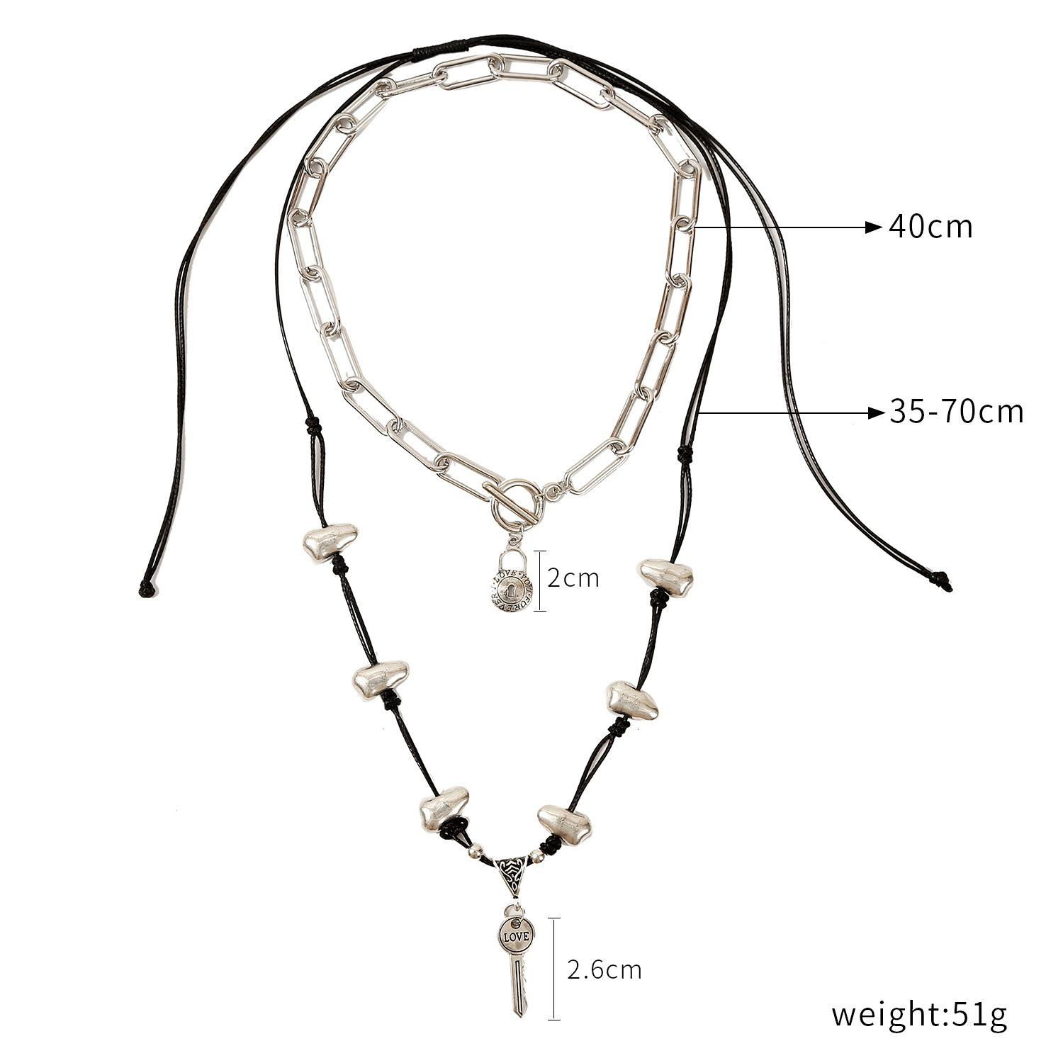 fashion Vintage Punk jewelry Multi layered Link Chain love Key Pendant Necklace  4