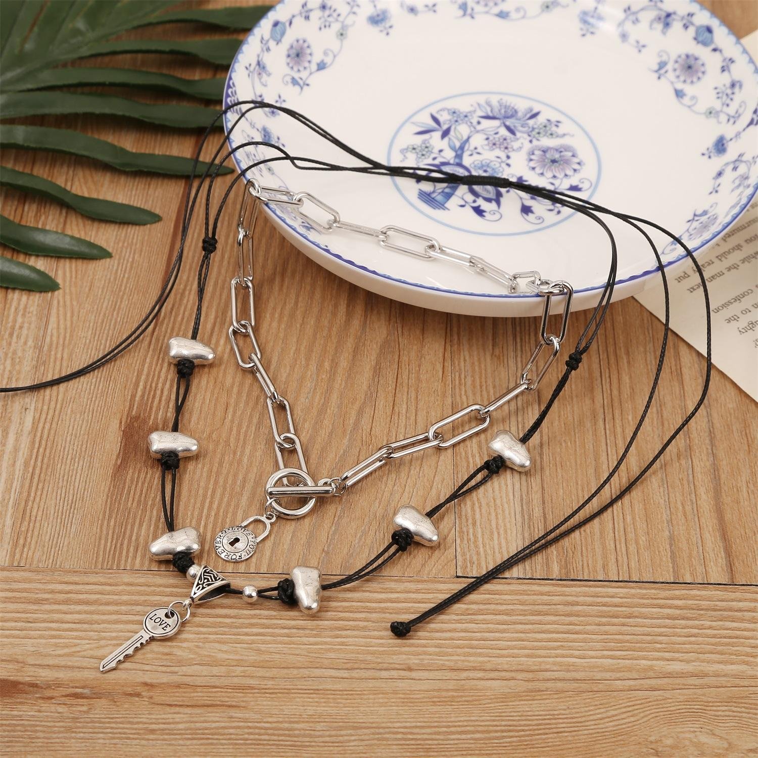 fashion Vintage Punk jewelry Multi layered Link Chain love Key Pendant Necklace  5