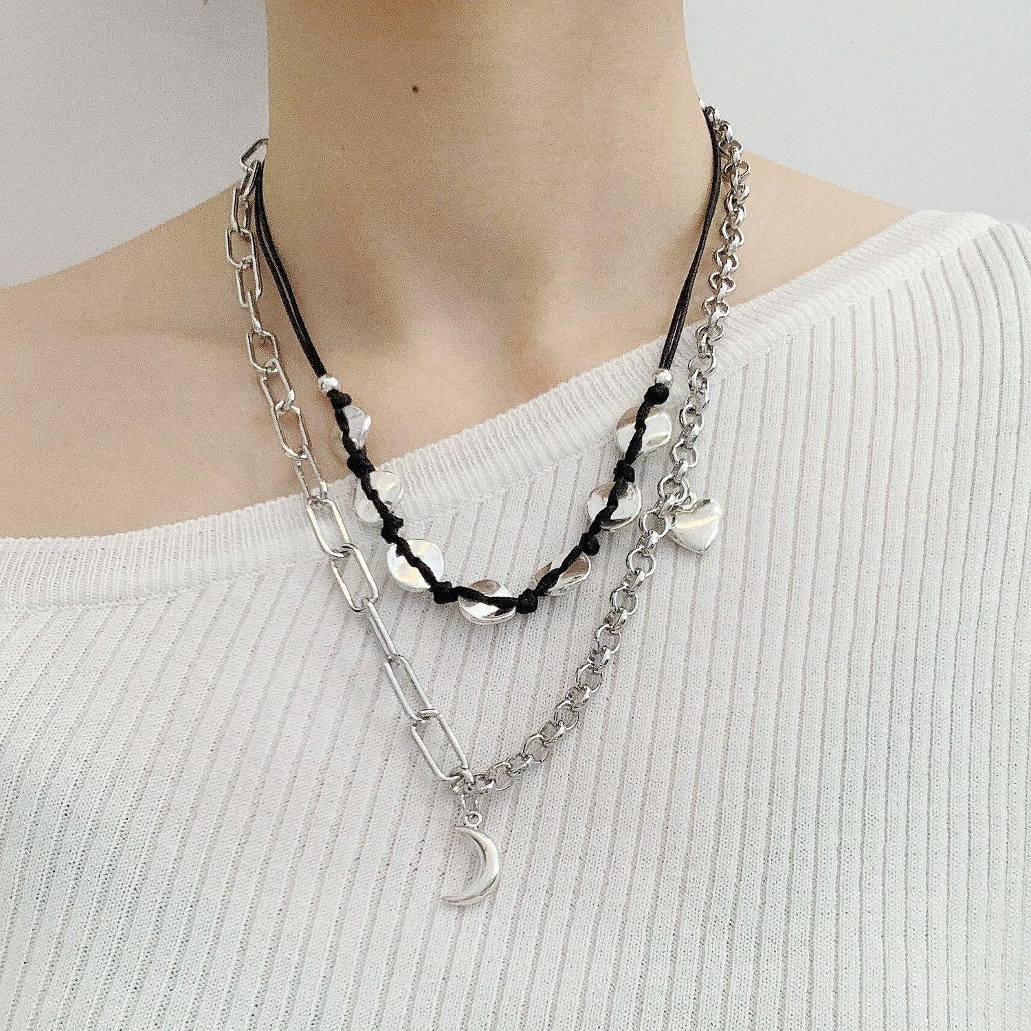 fashion Vintage Punk jewelry Multi layered Link Chain moon pendant