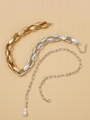 punk jewelry double layered pearl pendant necklace with silver and gold chain
