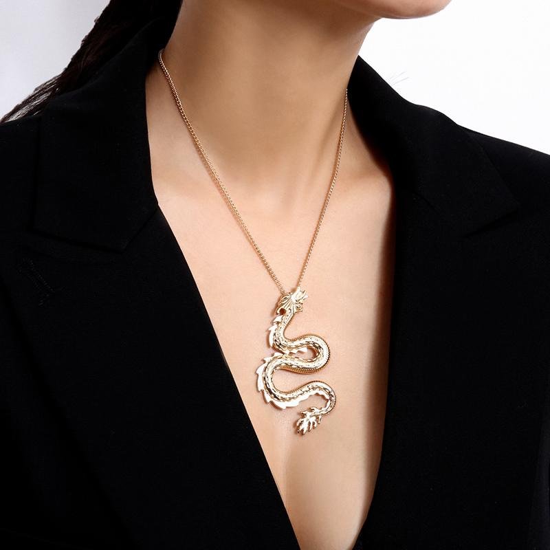 Fashion jewelry 2020 dragon pendant necklace with gold and silver color chain 2