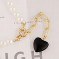 fashion jewelry pearl necklace with black heart pendant  3