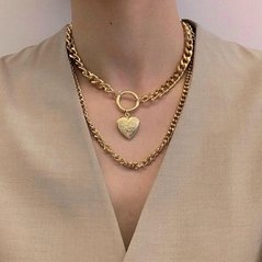 fashion jewelry double layered gold chain locket heart pendant necklace