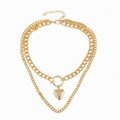 fashion jewelry double layered gold chain locket heart pendant necklace 3