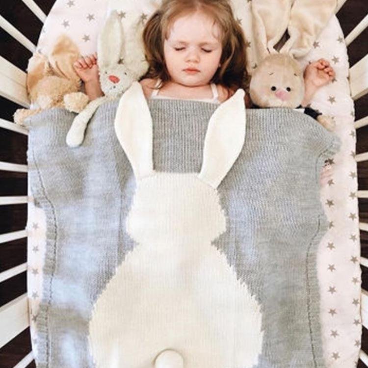 Hot selling cute bunny ear rabbit 100% crochet cotton baby knitted blanket for b 4
