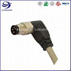 M8 90° Screw Type Unshielded 4 Pin Waterproof connector and Wire for automotive 