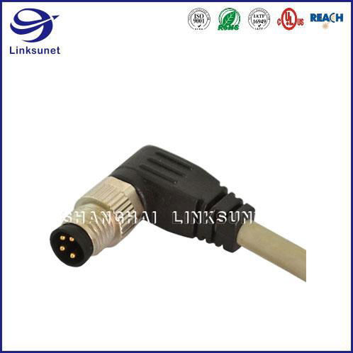 M8 90° Screw Type Unshielded 4 Pin Waterproof connector and Wire for automotive  3