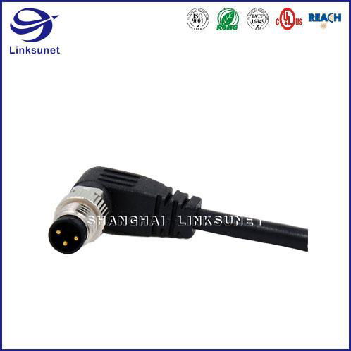 M8 90° Screw Type Unshielded 4 Pin Waterproof connector and Wire for automotive  5