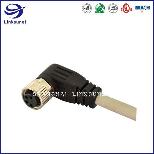 4 Pin Overmolded With Cable M8 90° Screw Type Unshielded for automotive wire har 4