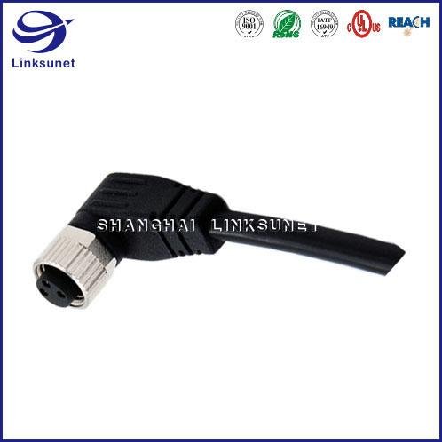 4 Pin Overmolded With Cable M8 90° Screw Type Unshielded for automotive wire har 5