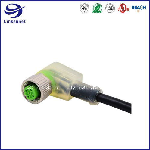 M8 Molded with Cable 90° Screw Type With LED 3 Pin for automotive wire harness 3
