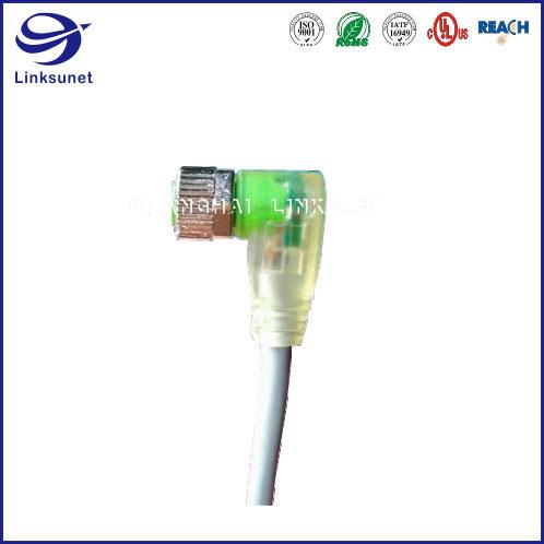 M8 Molded with Cable 90° Screw Type With LED 3 Pin for automotive wire harness 5