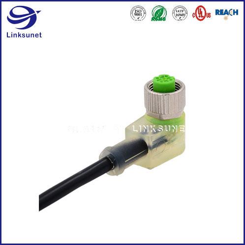 With LED 4 Pin M8 Molded with Cable 90° Screw Type for automotive wire harness