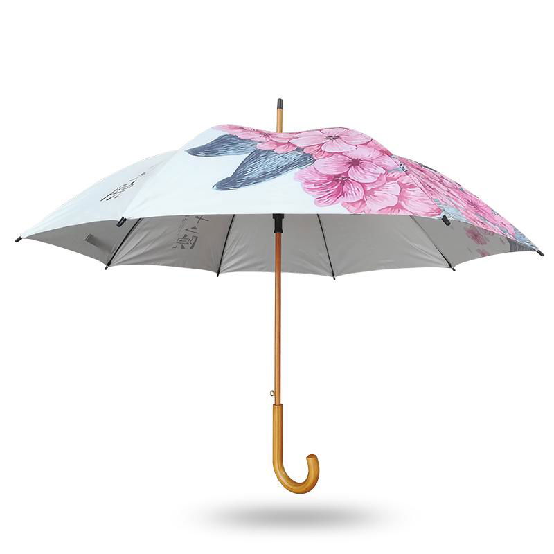 Classic style wooden medium stick color printing advertising umbrella 2