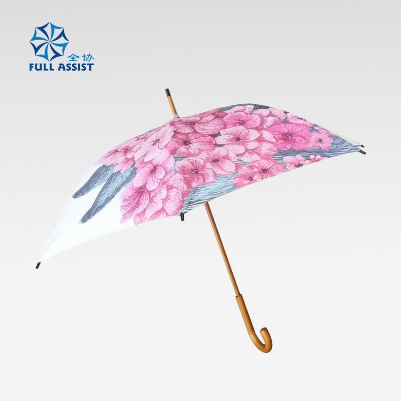 Classic style wooden medium stick color printing advertising umbrella 4