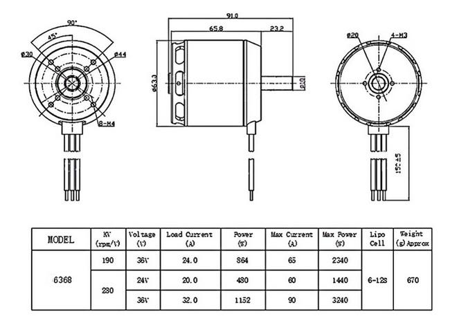 6368 6V 12V 24V 48V 280kv High Torque 3000rpm Brushless DC Electric Motor for El 3