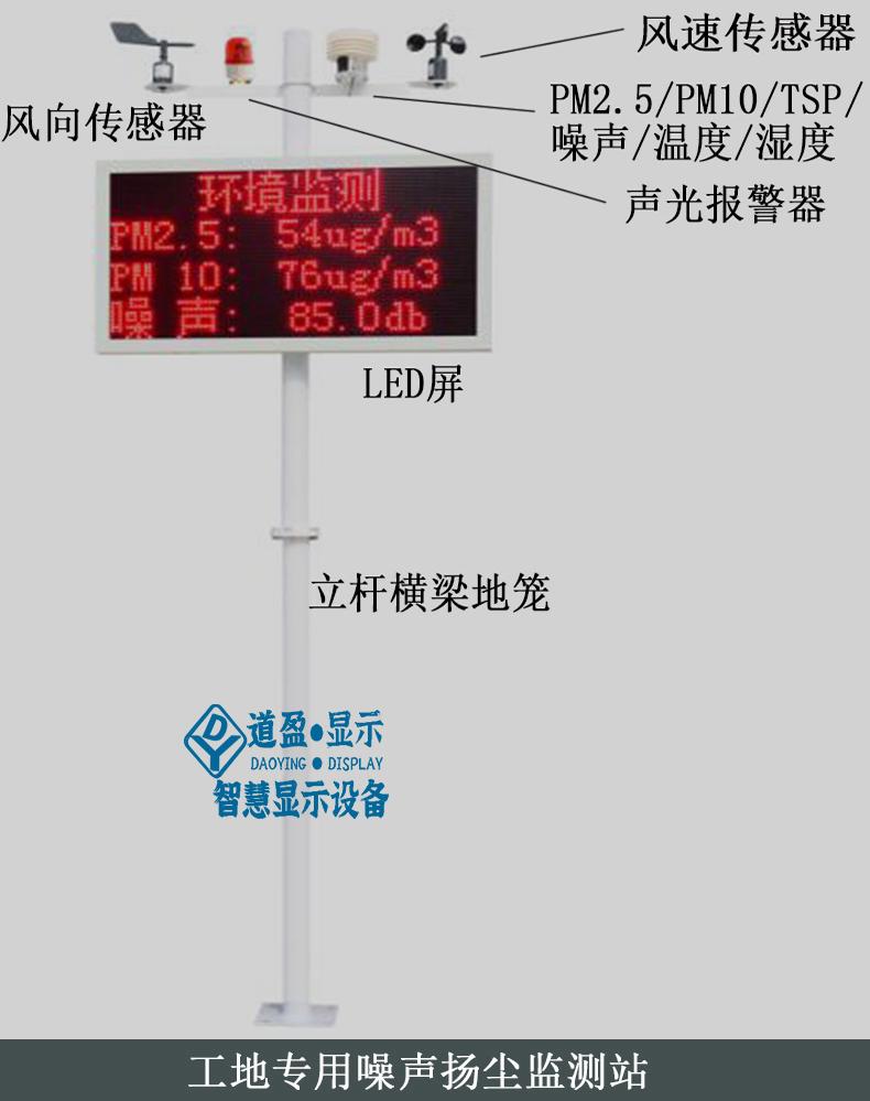 重庆工地扬尘在线环境检测仪pm2.5温度湿度噪音风力风向监测显示 2