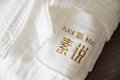 Shawl collar bathrobe 100% cotton white robe with embroidery 2