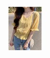 Summer 2020 new  v-neck blouse waist wave point western shirt 2