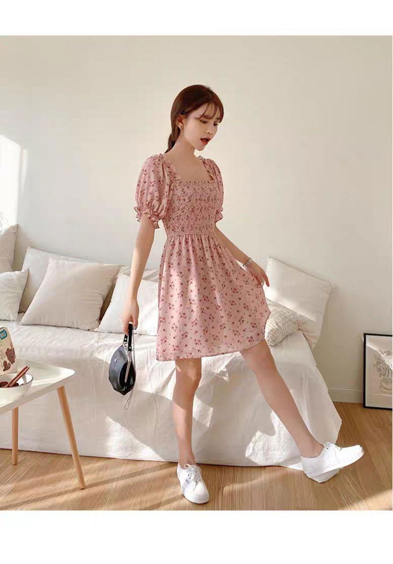 2020 summer wear thin chiffon dress with square collar