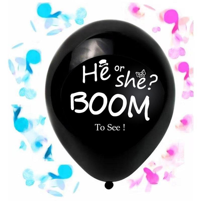 Boomwow 36inch Latex Printed He or She Gender Reveal Black Balloon 2