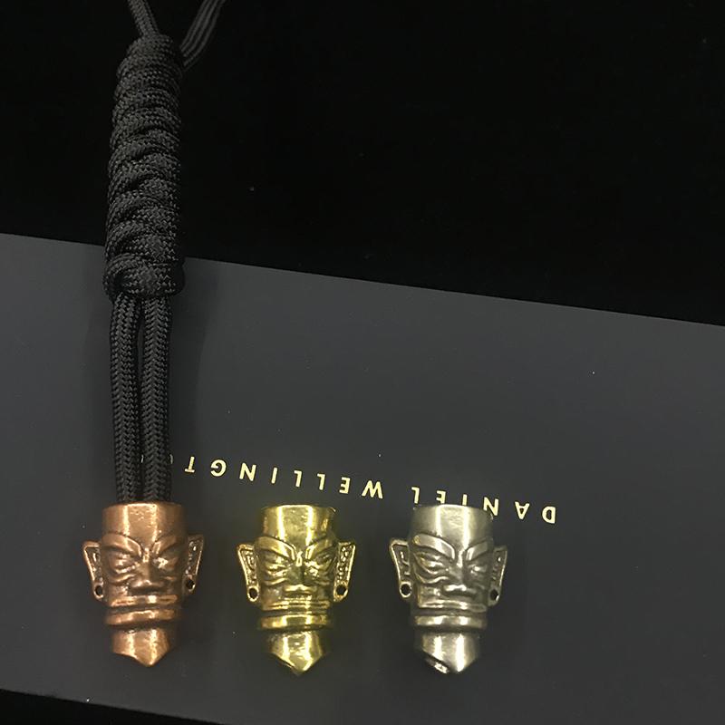 edc刀墜創意款三星堆傘繩diy配件手電筒裝飾品指虎墜黃銅吊墜挂件 2