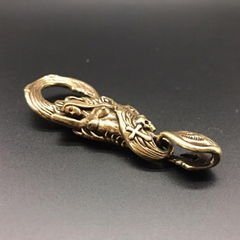 純銅美人魚復古花紋U型鉤黃銅汽車鑰匙扣配件手工EDC金屬鑰匙