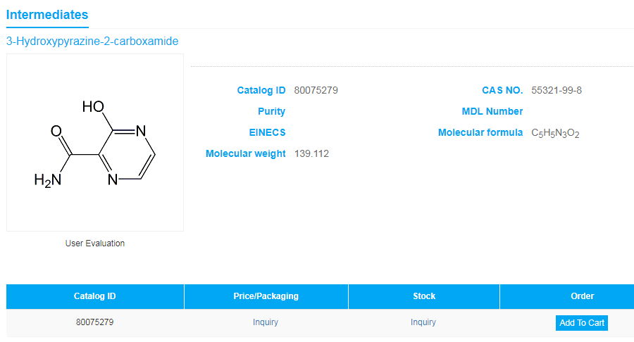 CAS NO.55321-99-8  3-Hydroxypyrazine-2-carboxamide