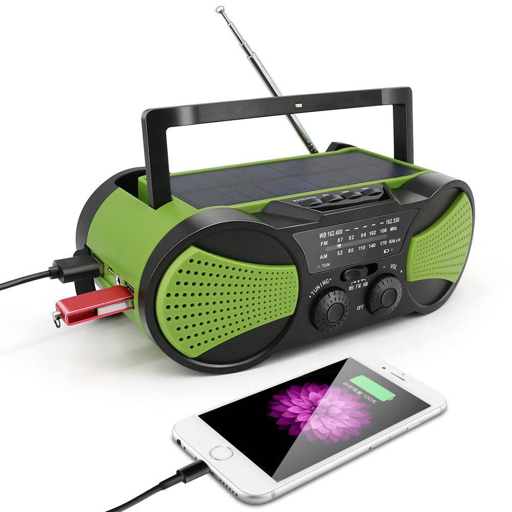 Solar crank dynamo radio usb rechargeable AM FM WB radio with mp3 player