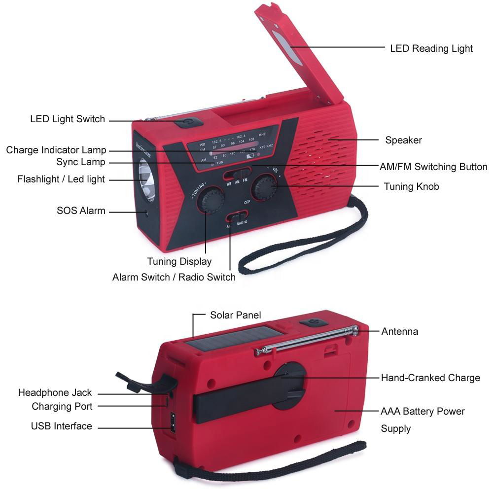 Portable Emergency Solar Hand Crank AM FM Radio Flashlight 