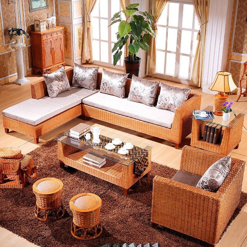 Chinese Modern Rattan Wooden Home Indoor Furniture Living Room Leisure Sofa 1