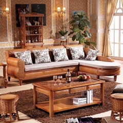 Southeast Asia Style Solid Wood Frame Rattan Weaving Sofa Set