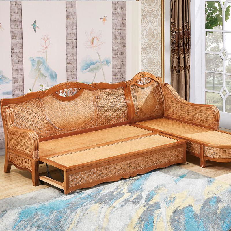 Hot Sale Modern Design Casual Rattan Wooden Furniture Sofa Bed 2