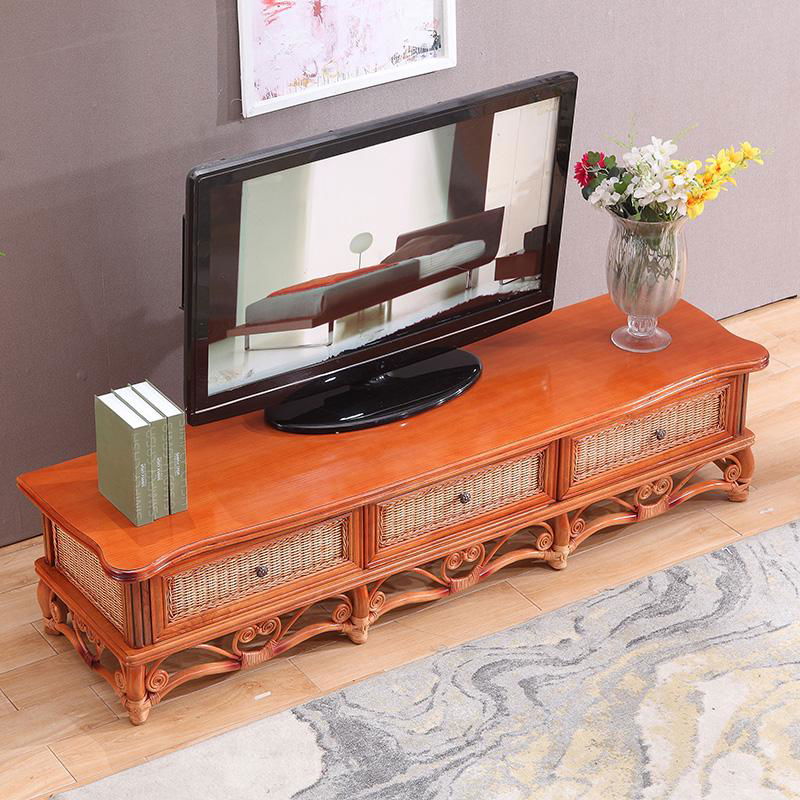 Wholesale Rattan TV Cabinet Soild Wood TV Stand for Living Room 2