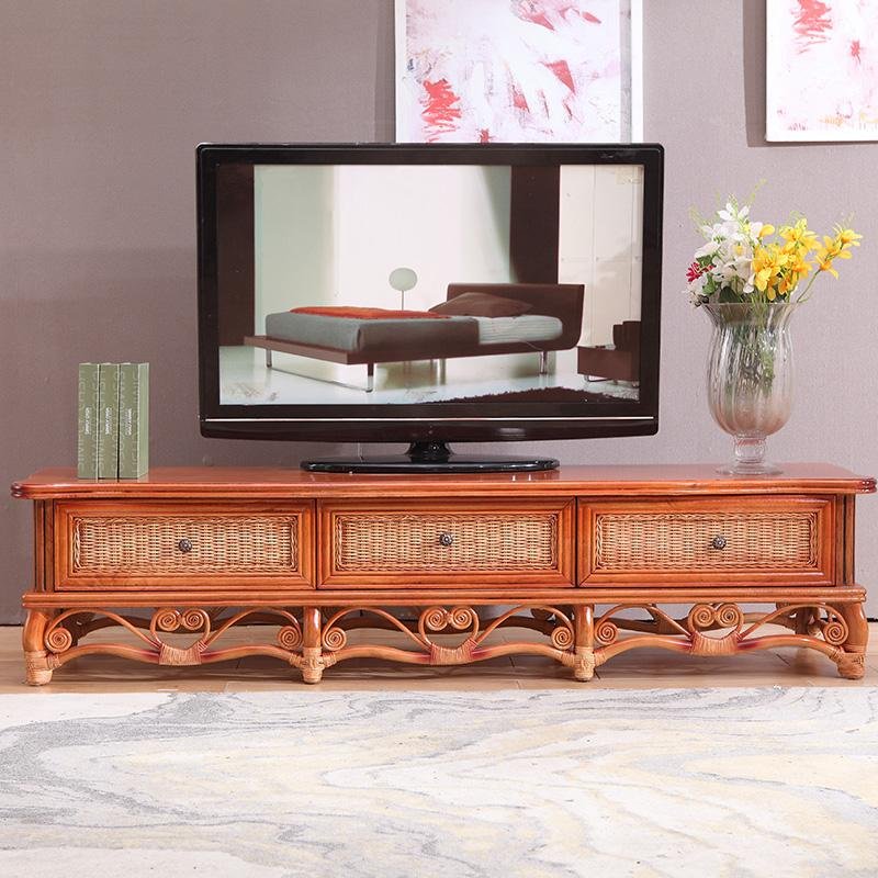 Wholesale Rattan TV Cabinet Soild Wood TV Stand for Living Room 3