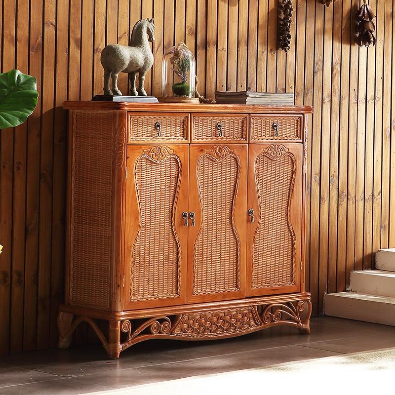 Rattan Weaving Exquisite Solid Wood Storage Cabinet Solid Wood Shoe Ark 1