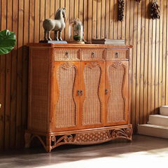 Rattan Weaving Exquisite Solid Wood Storage Cabinet Solid Wood Shoe Ark