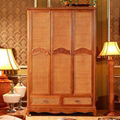 Antique Wardrobe Solid Wood Rattan Almirah Three Door Wooden Wardrobes